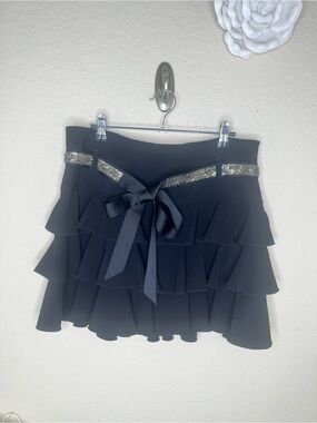 NTM Express Design Studio Tiered Ruffle Mini Skirt with Rhinestone Belt Size 10